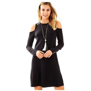 NWT Lilly Pulitzer Faire Sweater Dress Onyx Metallic Black Cold Shoulder Large